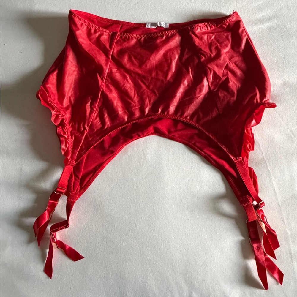 Savage X Fenty Red Satin Garter Belt